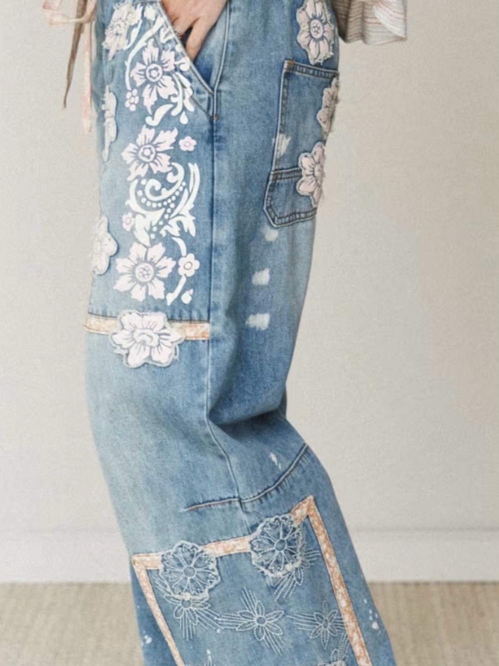 NWOT Oli & Hali Vintage Bloom Patchwork Denim Pants - Picture 3 of 8